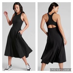 Athleta Winona Midi Support Athletic Dress Sporty Black Size Large